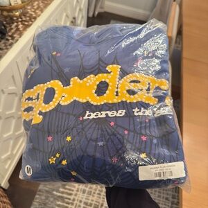 Spider Marina Blue Hoodie with Yellow Accents